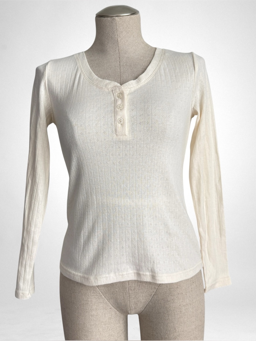 Joe’s Jeans Pointelle Henley Long Sleeve Top | Size S